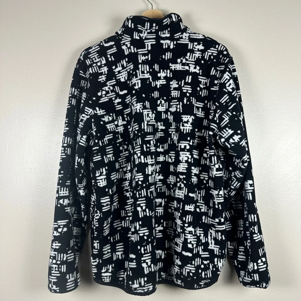 Obermeyer Men's Large Fleece Pullover Black White Abstract Snap Neck
